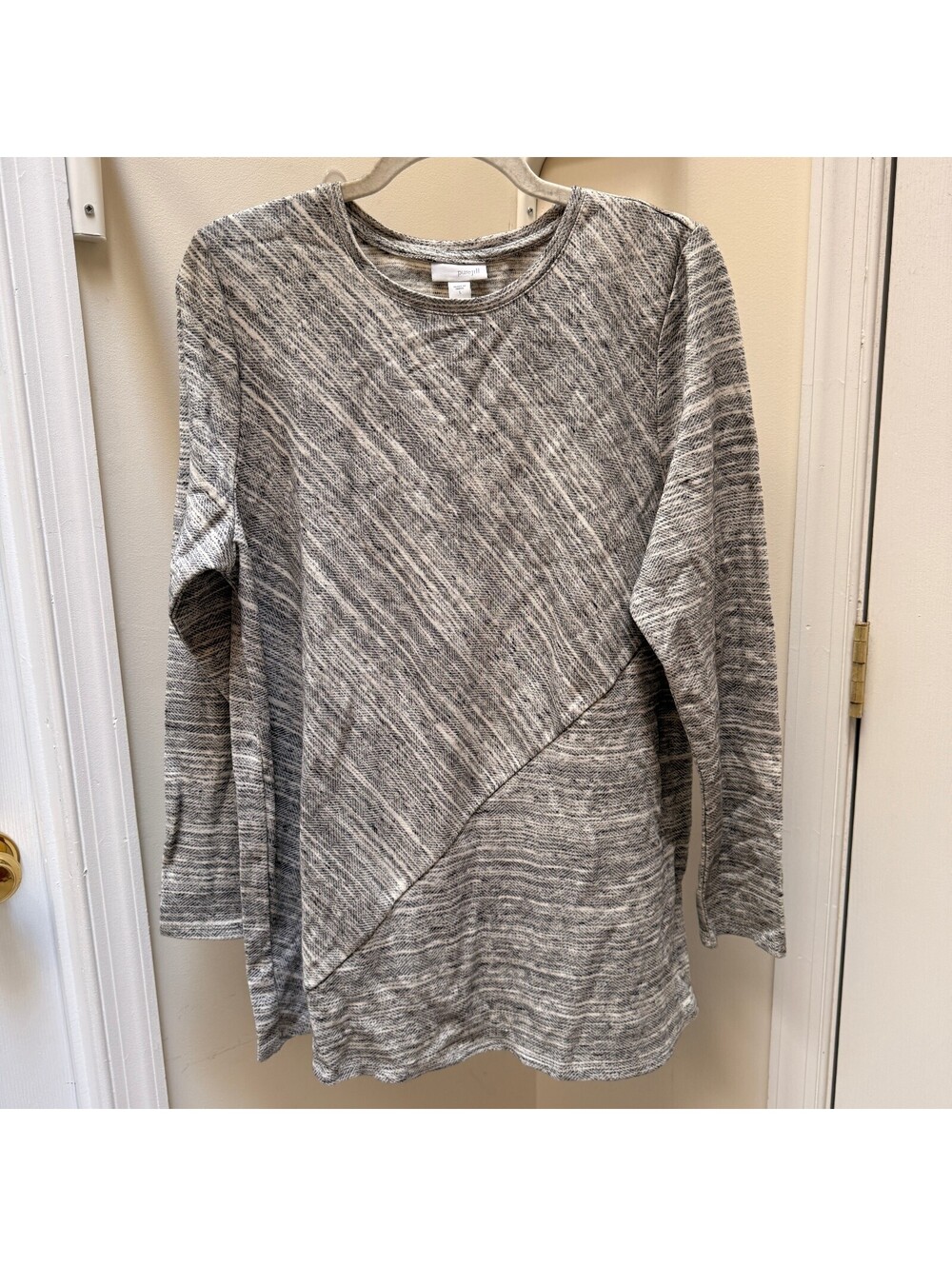 NWT Pure Jill Black Cream Marled Asymmetrical Hem Tunic Top | Size L